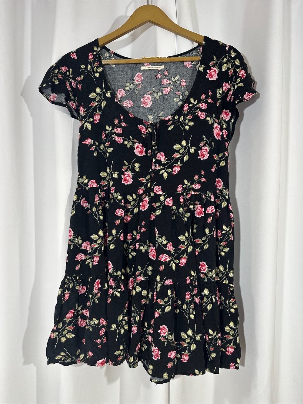 Urban Outfitters Black Rose Floral Tiered Mini Dress Small Cottagecore Romantic